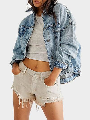 Button Up Long Sleeve Denim Jacket - Hovatok