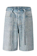 Men's Washed Rhinestone Denim Bermuda Shorts - Hovatok