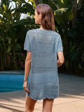 Openwork Round Neck Short Sleeve Cover-UP - Hovatok