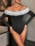 Perfee Sequin Ruffled Off-Shoulder Long Sleeve Bodysuit - Hovatok