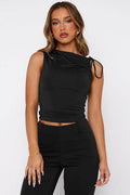 Tied Ruched Solid Color Tank - Hovatok