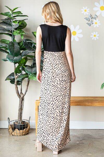 Heimish Full Size Slit Animal Print V-Neck Wide Strap Dress - Hovatok