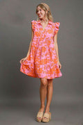 Umgee Full Size Floral Print Ruffle Cap Sleeve Tiered Dress Plus Size - Hovatok