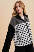 Annie Wear Plaid Zip Up Drop Shoulder Sherpa Jacket - Hovatok