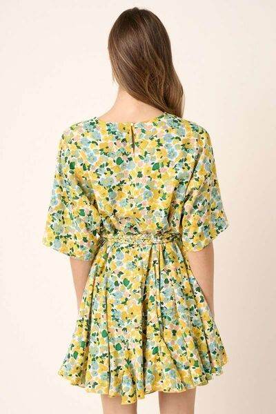Mittoshop Floral Tie Waist Half Sleeve Mini Dress - Hovatok