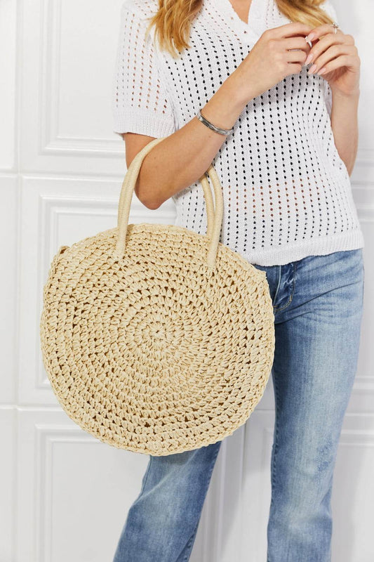 Justin Taylor Beach Date Straw Rattan Handbag in Ivory - Hovatok