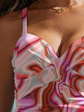 FAM-FAM Printed Sweetheart Neck Spaghetti Strap One-Piece Swimwear - Hovatok