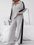 Plus Size Half Zip Long Sleeve Top and Pants Set - Hovatok