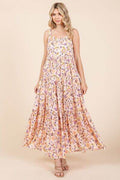 Mittoshop Flower Print Tiered Sleeveless Empire Maxi Dress - Hovatok