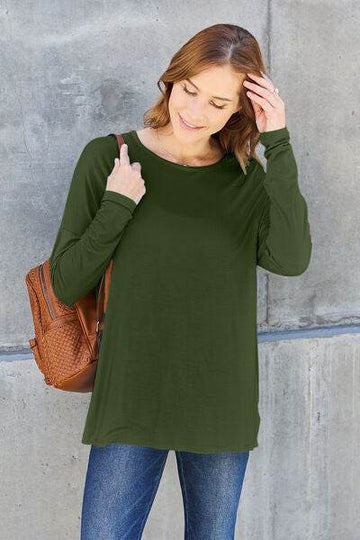 Basic Bae Full Size Round Neck Dropped Shoulder T-Shirt - Hovatok
