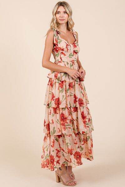 Mittoshop Layered Floral Sweetheart Neck Maxi Dress - Hovatok