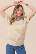 BiBi Textured Contrast Short Sleeve Sweater - Hovatok