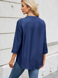 Notched Three-Quarter Sleeve Denim Top - Hovatok