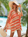 Angel Wings Tassel Openwork Striped V-Neck Cover Up - Hovatok