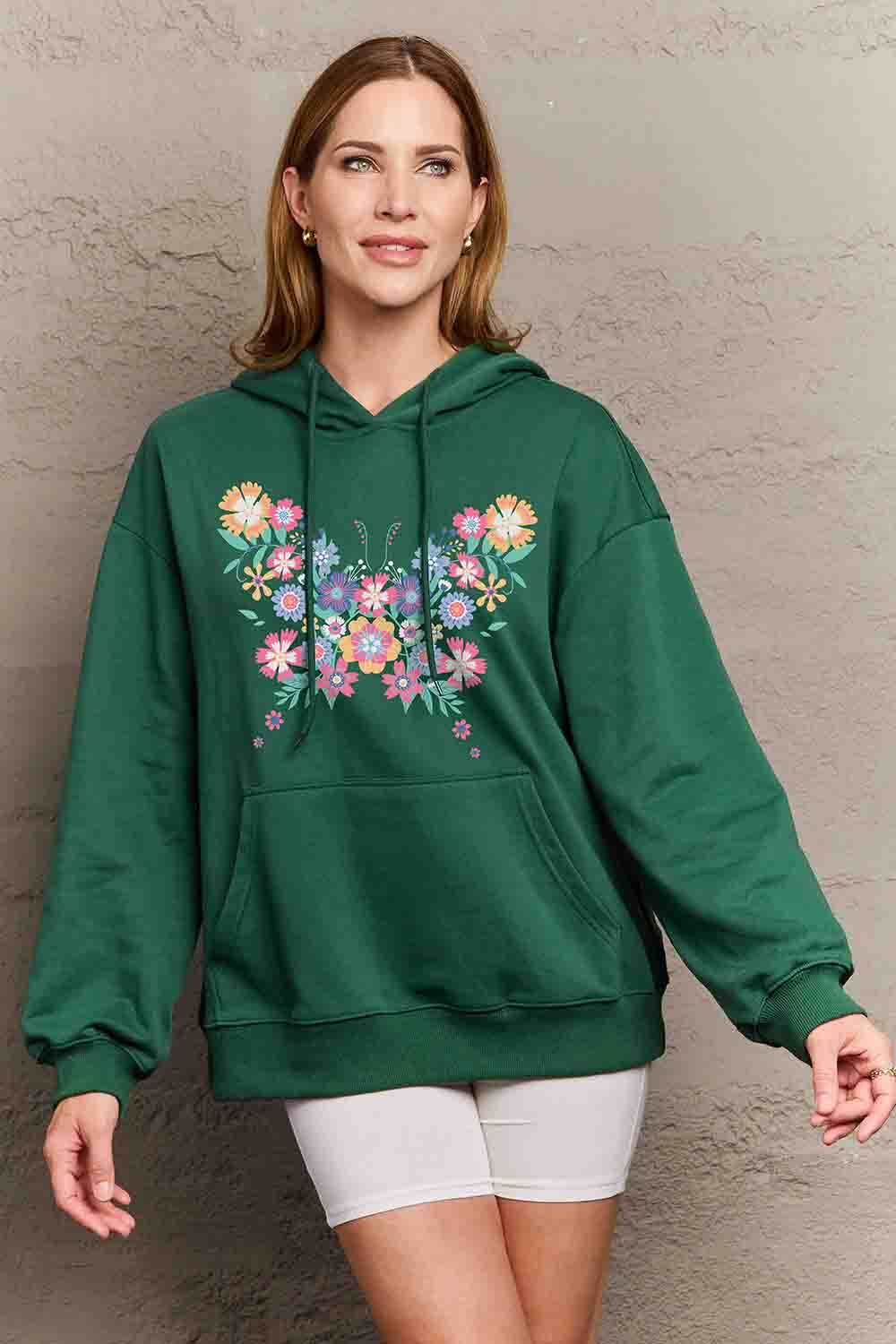 Simply Love Simply Love Full Size Floral Butterfly Graphic Hoodie - Hovatok