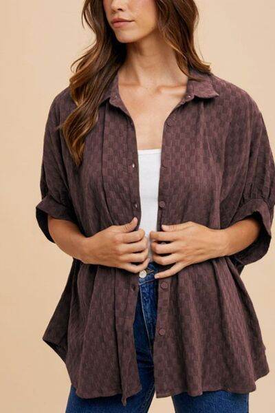 Annie Wear Checkered Button Up Half Sleeve Shirt - Hovatok