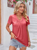 Double Take Ruched V-Neck Short Sleeve T-Shirt - Hovatok