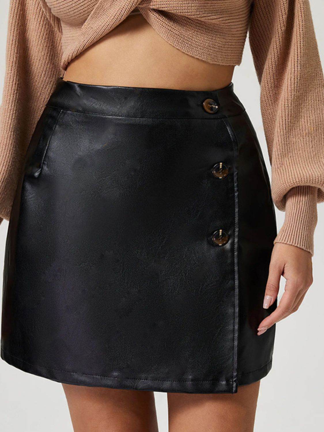 Buttoned High Rise Mini Skirt - Hovatok
