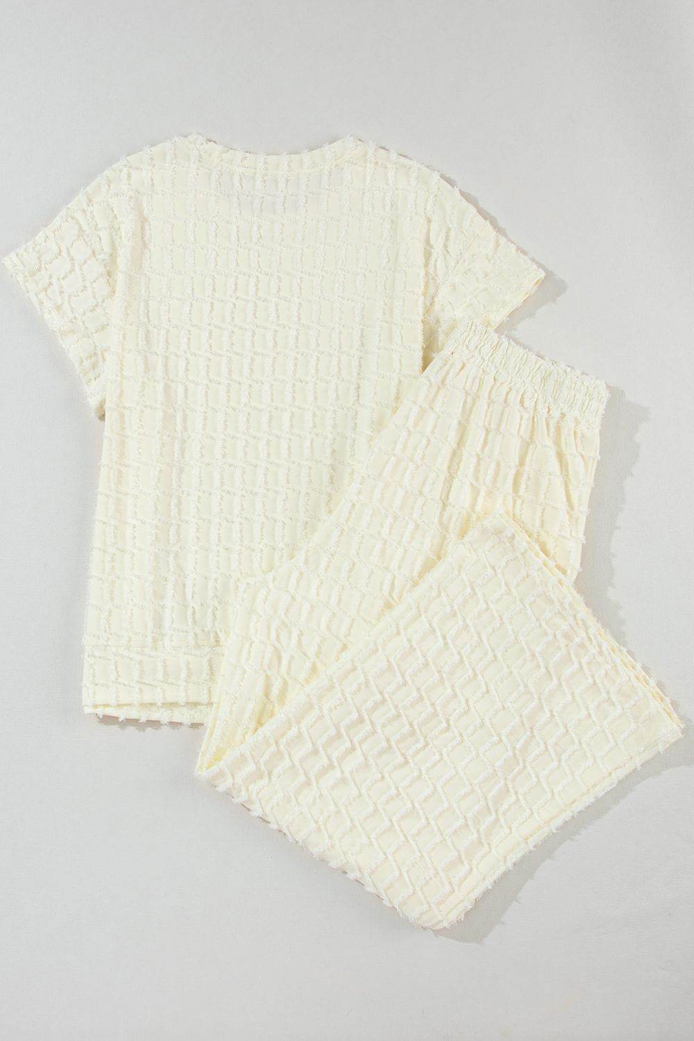 Textured Round Neck Top and Pants Set - Hovatok
