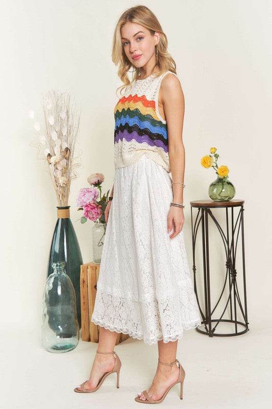 ADORA Elastic Waist Lace Midi Skirt - Hovatok