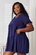 Mandy V-Neck Flounce Sleeve Tiered Dress - Hovatok