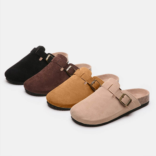 Suede Closed Toe Buckle Slide - Hovatok