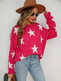 Angel Wings Star Round Neck Dropped Shoulder Sweater - Hovatok