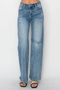 RISEN Full Size High Waist Distressed Wide Leg Jeans - Hovatok