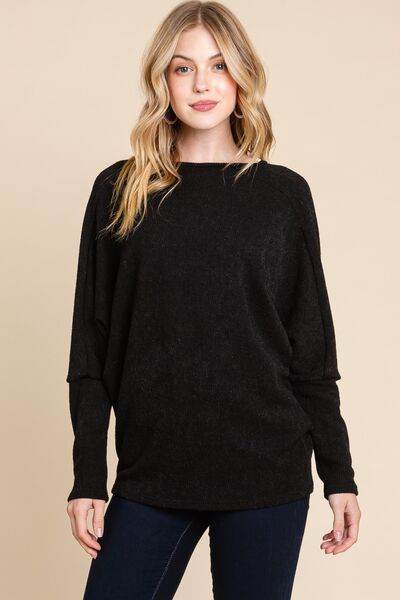 BOMBOM Drop Shoulder Long Sleeve Knit Top - Hovatok