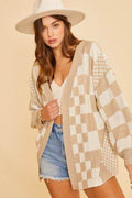 Annie Wear Checkered Open Front Drop Shoulder Cardigan - Hovatok
