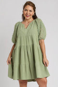 Umgee Full Size Linen Tiered A-Line Split Neck Dress Plus Size - Hovatok
