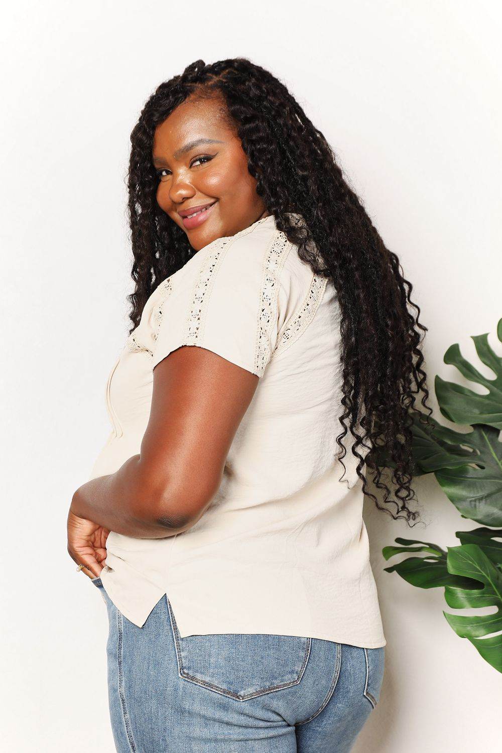 Double Take Crochet Buttoned Short Sleeves Top - Hovatok