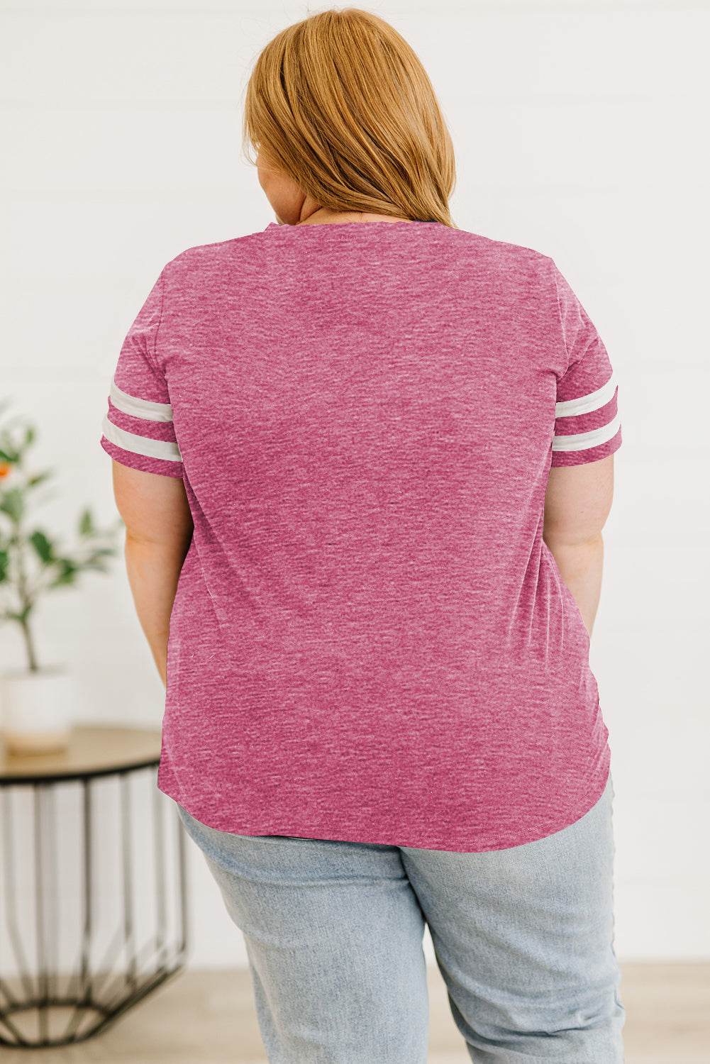 Plus Size Striped V-Neck Tee Shirt - Hovatok