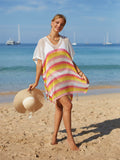 Angel Wings Cutout Striped Cover-Up with Tassel - Hovatok