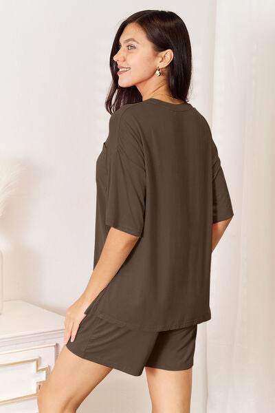 Basic Bae Bamboo Full Size Round Neck Drop Shoulder T-Shirt and Shorts Set - Hovatok
