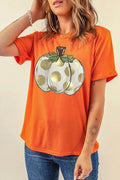 Pumpkin Graphic Round Neck Short Sleeve T-Shirt - Hovatok