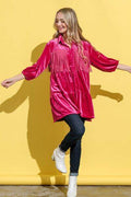And The Why Fringe Detailed Velvet Shirt Dress - Hovatok
