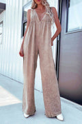 V-Neck Wide Leg Denim Jumpsuit - Hovatok