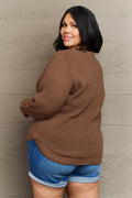 Zenana Breezy Days Plus Size High Low Waffle Knit Sweater - Hovatok