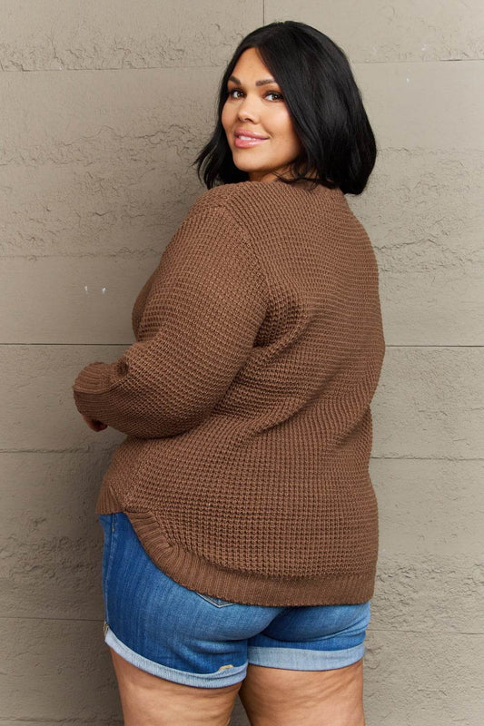 Zenana Breezy Days Plus Size High Low Waffle Knit Sweater - Hovatok