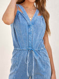 V-Neck Sleeveless Denim Jumpsuit - Hovatok