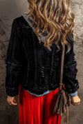 Fake Two-Piece Hooded Zip-Up Denim Jacket - Hovatok