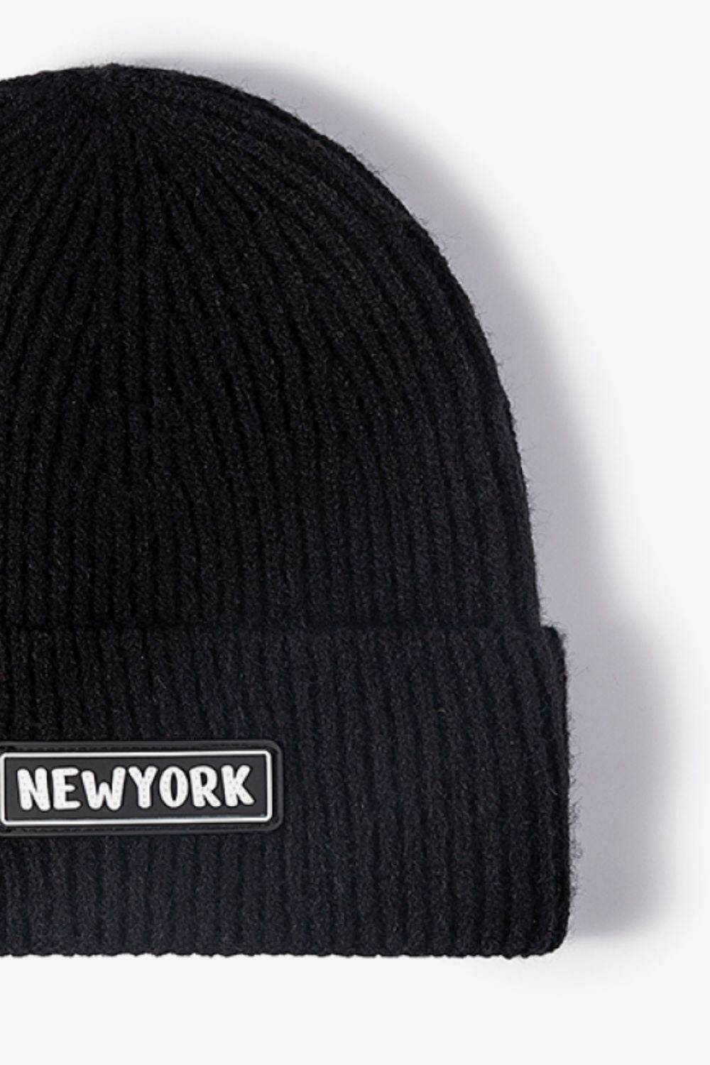 NEWYORK Patch Rib-Knit Cuffed Beanie - Hovatok