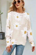 Angel Wings Daisy Print Openwork Round Neck Sweater - Hovatok