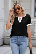Cutout Round Neck Short Sleeve Top - Hovatok