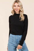 Mittoshop Mock Neck Rib Knit Long Sleeve Crop Top - Hovatok