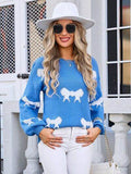 Angel Wings Bow Round Neck Dropped Shoulder Sweater - Hovatok