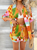 Devine Printed Collared Neck Half Sleeve Top and Shorts Set - Hovatok
