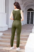 Drawstring Round Neck Sleeveless Jumpsuit - Hovatok