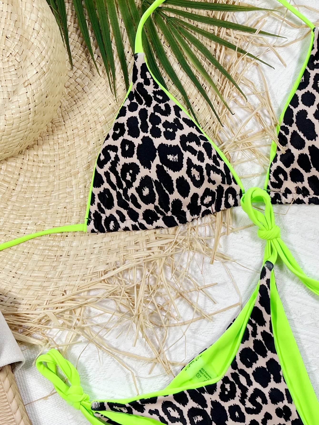 Leopard Print Halter Neck Tie Side Bikini Set - Hovatok